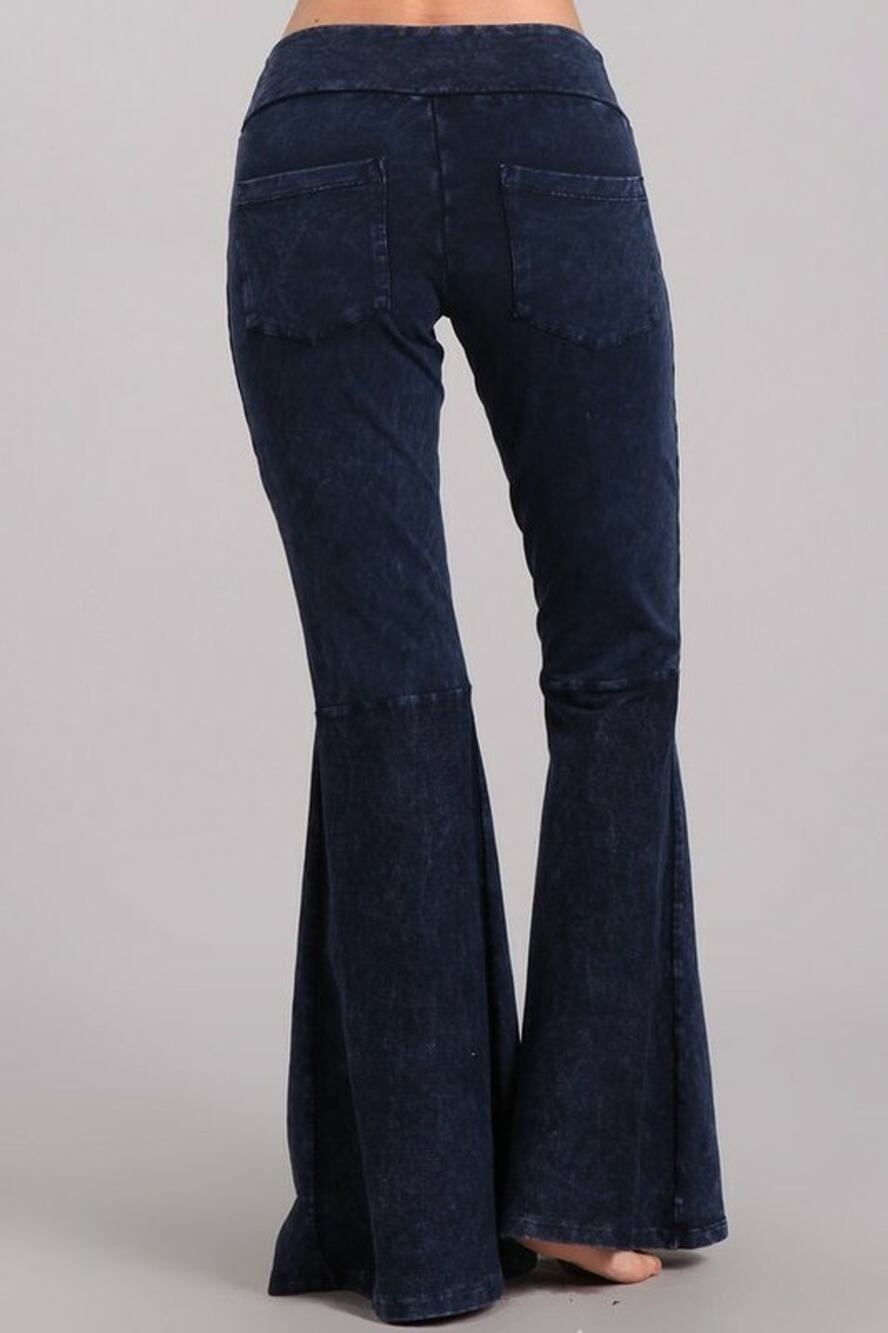 Chatoyant Mineral Wash French Terry Bell Bottoms Pants Electric Blue Large